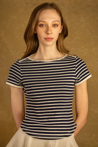 Onesie Tee - Navy & Ivory Stripe