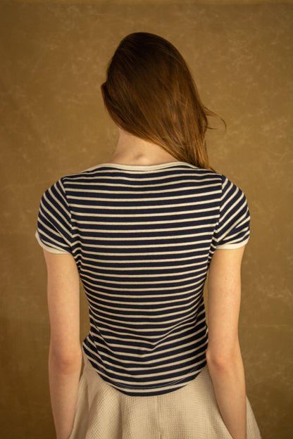 Onesie Tee - Navy & Ivory Stripe