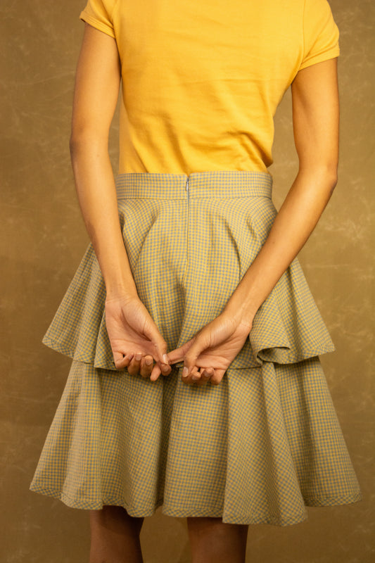 Tiered Skirt - Blue & Yellow Micro Check