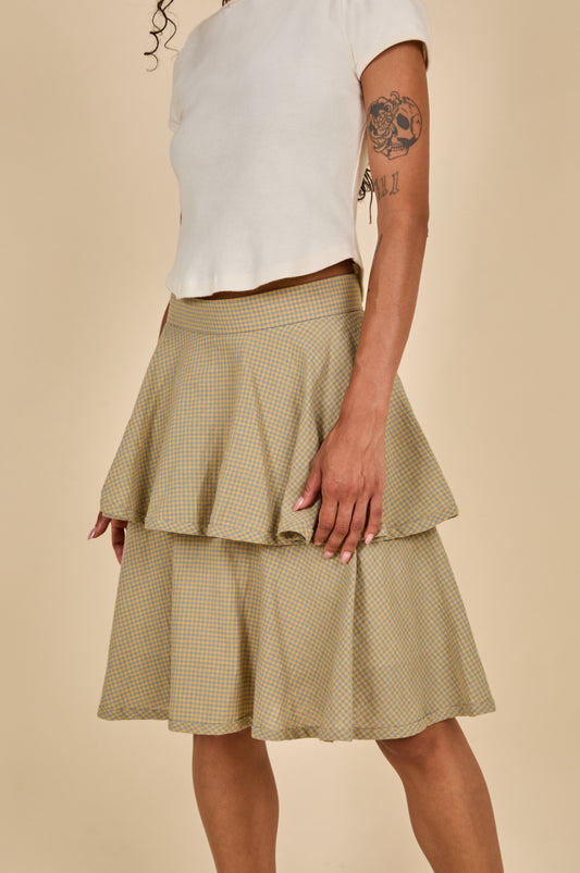 Tiered Skirt - Blue & Yellow Micro Check
