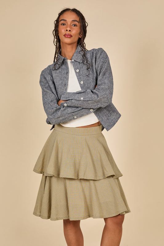 Tiered Skirt - Blue & Yellow Micro Check