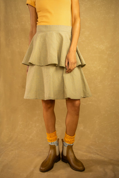 Tiered Skirt - Blue & Yellow Micro Check